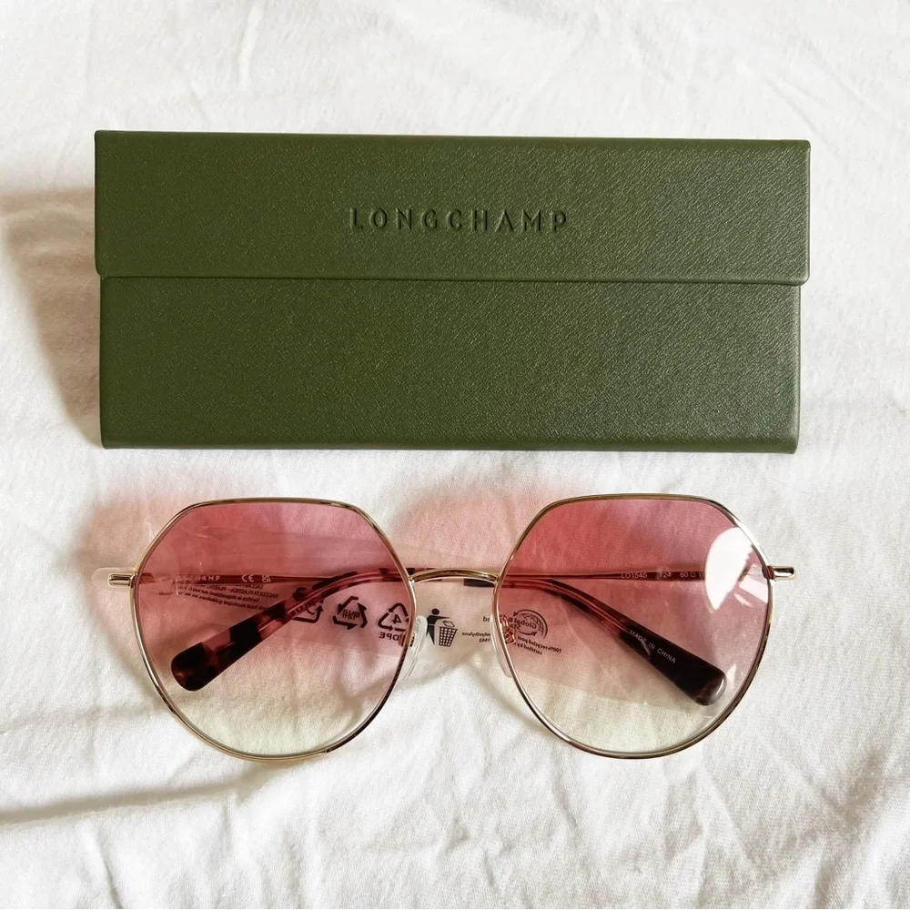 Longchamp Geometric Round Pink Gradient Silver Sunglasses New in Box - Picture 1 of 3